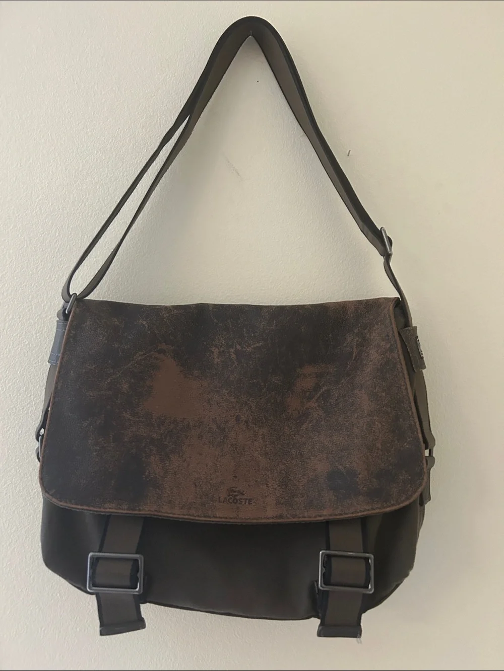 Rare Vintage Lacoste distressed cowhide & canvas men’s Messenger Bag